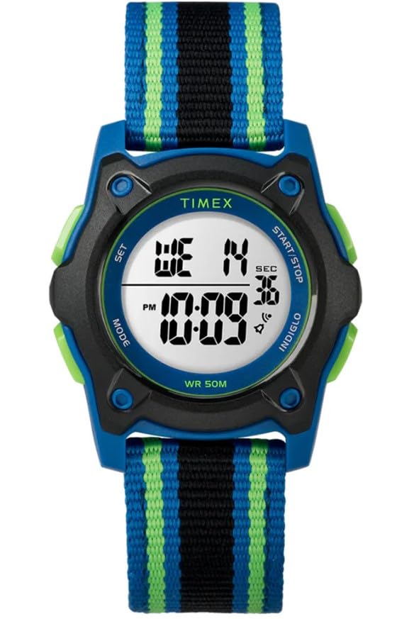Timex TIME Machines® 29mm Elastic Fabric Kids Watch Blue/Black/Green - BeesActive Australia