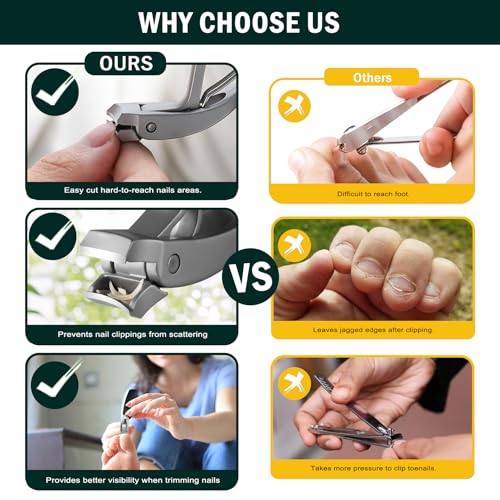 FVION Innovative Angled Head Toenail Clippers, Professional Ingrown Toe Nail Clippers for Thick Nails Seniors, Slanted Nail Clippers with Catcher, Pedicure Toenail Cutters Toenail Scissors Black Matt