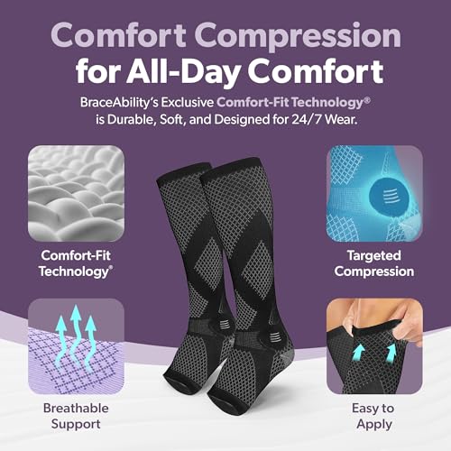 BraceAbility Compression Socks for Circulation - 20-30 mmHg Knee High Neuropathy Open Toe Stockings Best for Varicose Veins, Restless Leg, POTS, Toeless Support for Men or Women - 1 Pair (XL - Gray) X-Large Gray - Open Toe - 1 Pair