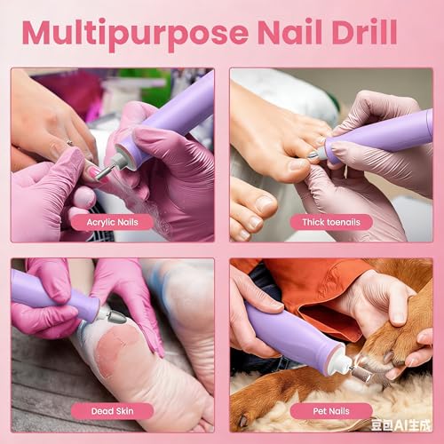 Electric Nail Drill,Purple Electric Nail File with 10 Speeds,10 Bits & LED Light,for Acrylic Nails,Gel Polish Removal,Thick Toenails–Beginner-Friendly