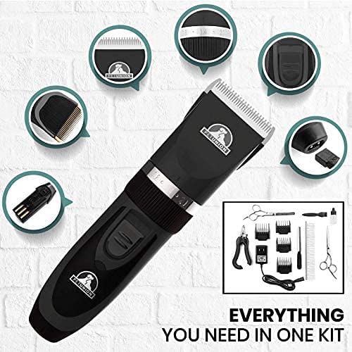 Pet Union Professional Dog Grooming Kit - Cordless Low Noise Dog Clippers for Grooming Thick Coats - All Pet Safe Cat Hair Trimmer - Pet Grooming Kit Includes Dog Hair Clippers, Nail Trimmer & Shears Gunmetal - BeesActive Australia