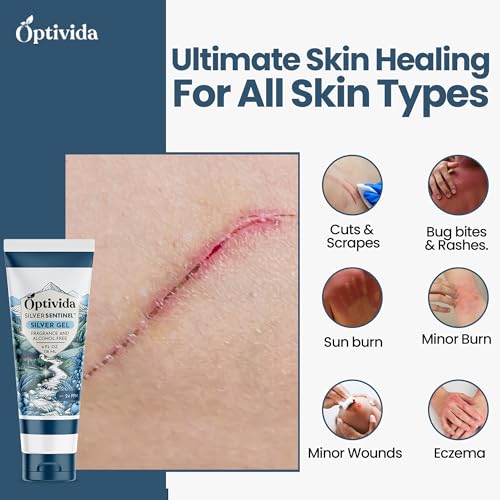 Optivida Colloidal Silver Gel For Wound Care, Natural Topical Skin Healing | Nano-Silver Topical Gel For Wounds, Burns, Rashes, Skin Irritations, Unscented (4 Oz.) 4 Fl Oz (Pack of 1)