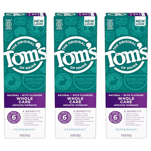 Tom's of Maine Whole Care Natural Fluoride Toothpaste Bundle with Peppermint and Cinnamon Clove, Three 4 oz. 3-Packs