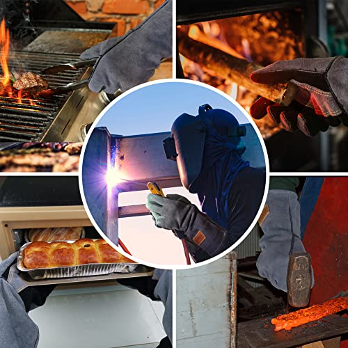 WZQH 16 In,932℉,Welding Gloves,Fireplace Glove,Fire & Heat Resistant,L Large (Pack of 1) Black-gray