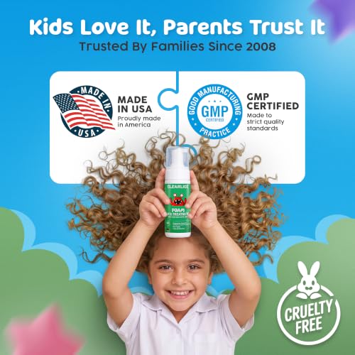 Lice Treatment for Kids & Adults – Natural Enzyme Foam Head Lice Treatment Kit, Non-Toxic Lice Killer & Super Lice Treatment, Pesticide Free Lice Removal, Fresh Peppermint, 5oz