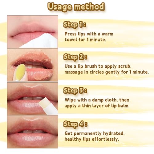 HAIOLORPRO 4PCS Turmeric Lip Scrub and Turmeric Lip Balm with Brush Set, Natural Lip Scrubber Exfoliator for Dry, Dull, Chapped, Dark lips, Reduces Fine Lines, Deeply Hydrates and Moisturizes yellow+green
