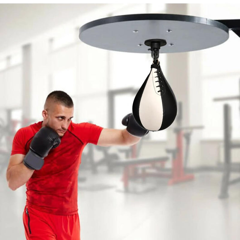 Speed Bag Boxing Ball with Hanging Swivel Set – Hand-Stitched Rexine Punching Bag with Latex Bladder, Fitness, Home Gym & Boxing Workouts, Swivel Compatible