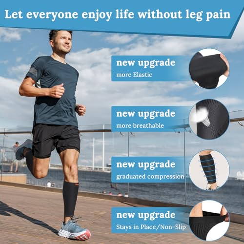 Flat Knit Calf Compression Sleeves for Men & Women, Shin Splint Relief Black-Large