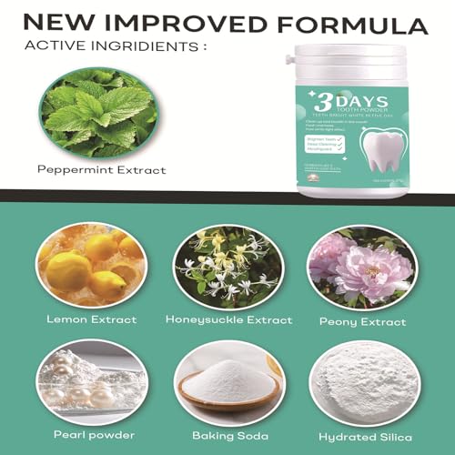 3 Days Tooth Powder Teeth Whitening Mint Tooth Cleaning Powder Remineralizing Tooth Powder Tooth Stain Remover and Polisher Toothpaste Pearl Power/Mint Flavor 2.82 Ounce (Pack of 1)