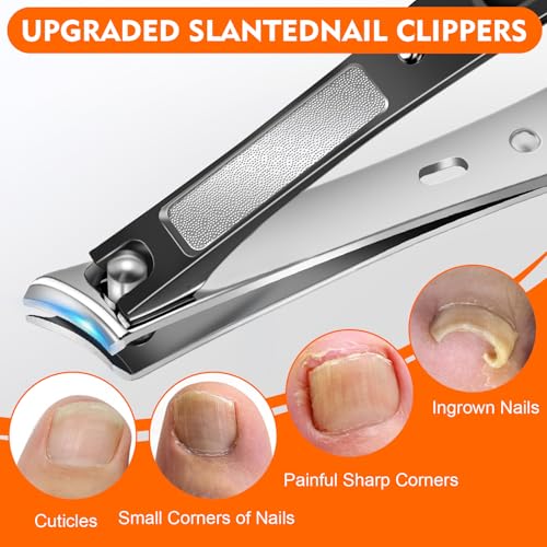 Toe Nail Clippers for Men, Toenail Clippers for Thick Nails for Seniors, German Sharp Stainless Steel Fingernail Clipper with Catcher, Heavy Duty Ingrown Nail Cutter Long Handle with Wide Jaw -Black