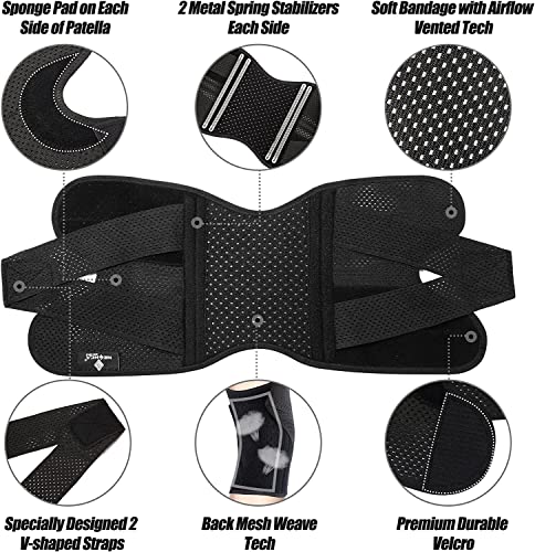 Knee Brace for Knee Pain, Compression Knee Support with Side Stabilizers for Women and Men, Knee Pad for Meniscus Tear Relief,Running, Workout (Black，XL) Black，XL