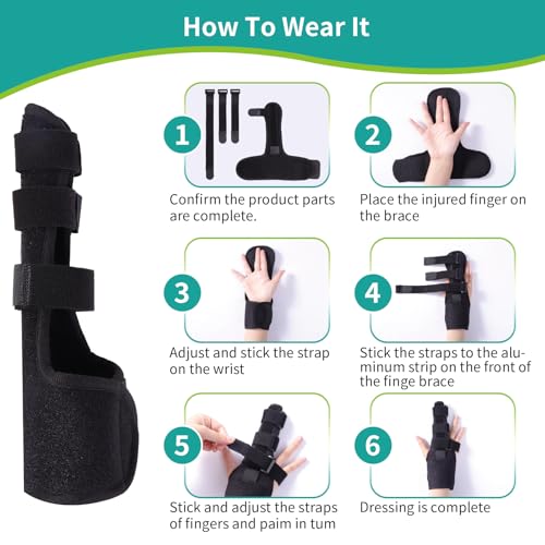 lefeke Trigger Finger Splint, Finger Brace for Middle, Index, Pinky, or Ring Finger Support, Hand Splint for Arthritis, Fracture, Hand Brace Splint with maniphalanx Support (2 Fingers Fixed) Black