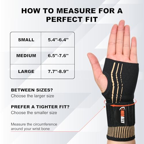 NeoAlly Copper Compression Wrist Sleeve for Carpal Tunnel Gloves with Adjustable Strap for Wrist Support in Carpal Tunnel, Arthritis, Tendonitis, Bursitis and Wrist Sprain (S Pair) Small (1 Pair)