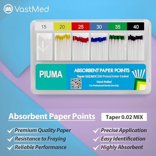 200 Pcs Dental Absorbent Paper Points 0.02 Taper by Vastmed | Dental Endodontic Special Taper - Size Mixed 200