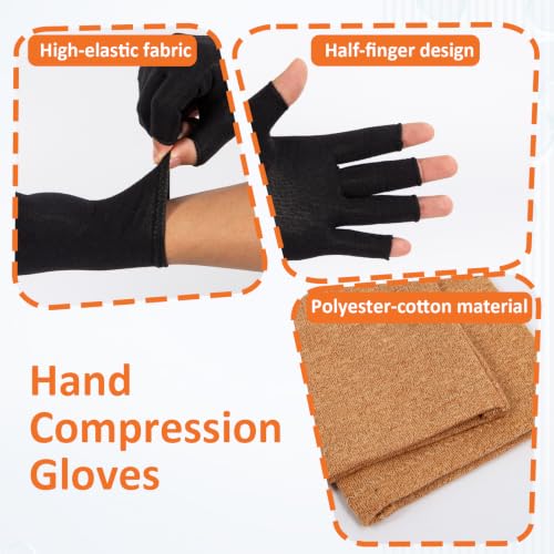 3 Pairs Arthritis Compression gloves Women Men, Fingerless Carpal Tunnel Gloves, Wrist Brace Hand Support for Swelling, Crocheting, Typing, Trigger Finger Relief