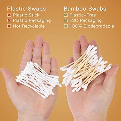 Isshah Bamboo Charcoal Toothbrushes 12 Count with Natural Dental Floss Picks 200 Count & Bamboo Cotton Swabs 500 Count