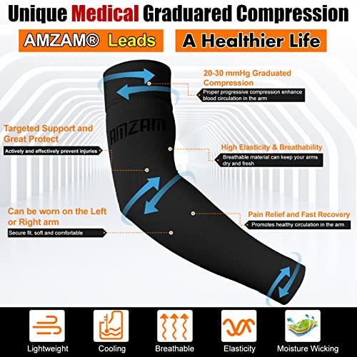 AMZAM Medical Compression Arm Sleeve for Women & Men Single Black (15-20 Mmhg) Medium (Single)