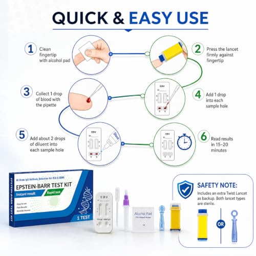EBV Test at-Home Testing, Easy to Use and Read, Highly Accurate, Quick Results Within 15 Minutes, Against EBV’s VCA and EBNA