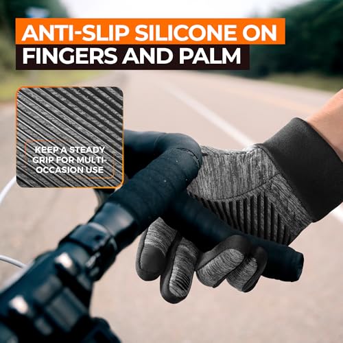 rivmount Lightweight Winter Running Gloves, Touch Screen & Anti-Slip Warm Thermal Glove Liners, Cool Weather Driving Cycling Hiking Biking Walking Sporting for Women Men Gray Medium