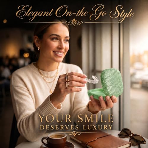 Bling Retainer Case Cute Mouse Guard Case Dental Partial Retainer Container Diamond Slim Night Guard Holder with Clip for Travel(Green) green