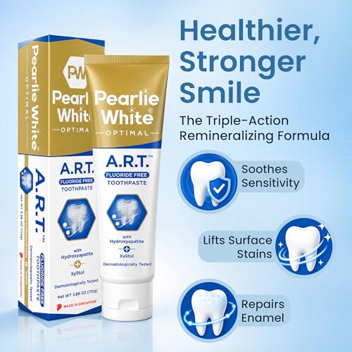 Pearlie White Active Remineralization Fluoride Free Toothpaste - 3.8oz/110gm - Remineralizing Toothpaste for Tooth Enamel Repair - Helps Remove Stains - Contains Hydroxyapatite and Xylitol - Pack of 2 1.9 Ounce (Pack of 2)