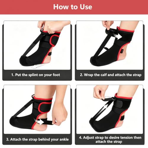 Plantar Fasciitis Night Splint Sock,Upgraded Planter Fasciitis Relief Brace with Arch Support,Relief Brace for Foot Drop,Achilles Tendonitis & Heel Pain,Unisex Foot Brace Black-Red(L) L