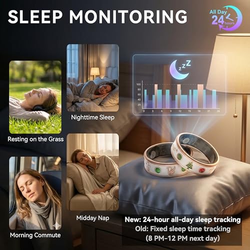Smart Ring for Men, Fitness & Activity Tracker with Blood Pressure/Heart Rate Monitor, Sleep Tracker, Step Counter, IP68 Waterproof Ring for iOS & Android, Fast Charge, No Subscription (Silver,Size8) Silver 8