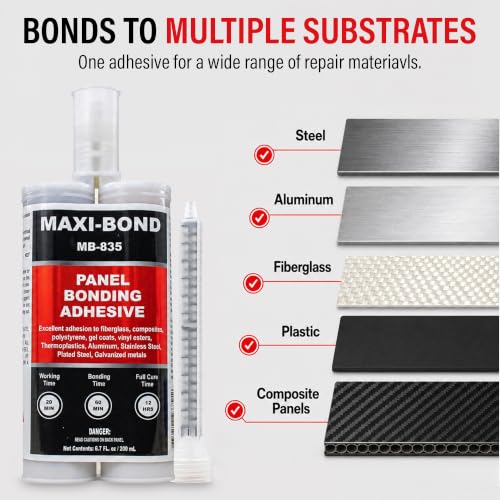 Maxi-Bond Panel Bonding Adhesive MB-835 – Two-Part Epoxy Adhesive, Non-Sag, High Strength for Metal, Fiberglass, Plastic & Composite Panels – Includes Mixing Nozzles, 200 mL (6.75 oz) MB835 200 mL (6.75 oz)