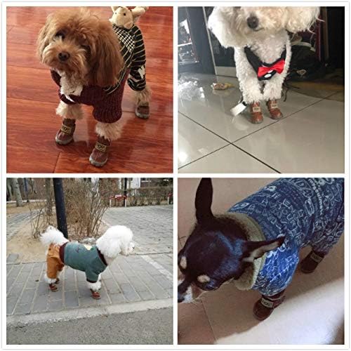Various Size Soft Small Pet Winter Dog Boots Skidproof Soft Snowman Winter Warm Anti-Slip Sole Paw Protectors for Little Puppy Shoes 4PCS (L, Brown) L - BeesActive Australia