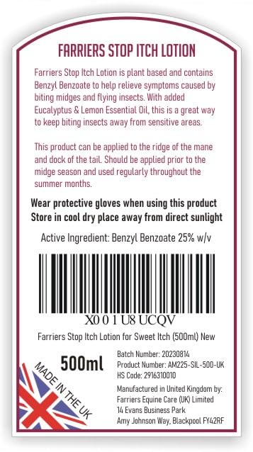 Farriers Stop Itch Benzyl Benzoate Lotion for Sweet Itch for horses (500 ml)