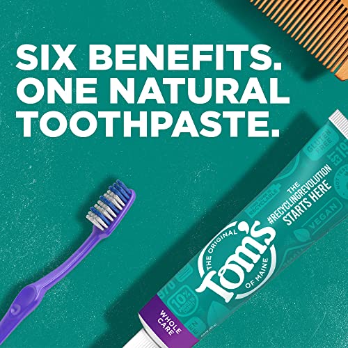 Tom's of Maine Whole Care Natural Anticavity Fluoride Toothpaste 3 Pk, 4 oz Peppermint 4 Ounce (Pack of 3)