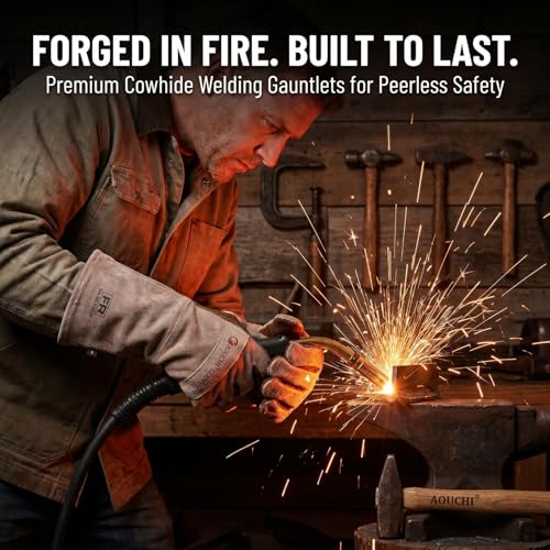 Welding Gloves -Long Sleeve Fireproof and Heat Resistant 15IN M Brown 1 Pair Medium