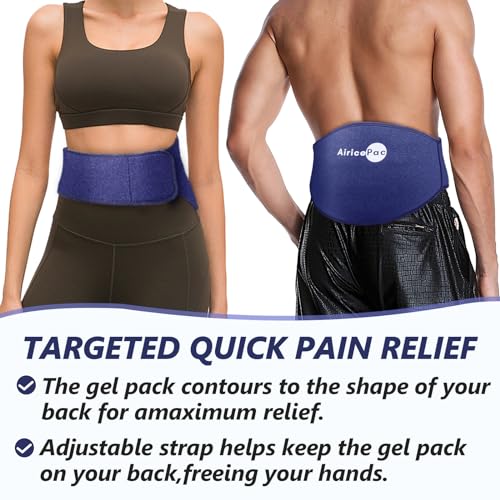 AiricePac Ice Pack for Back Pain Relief, Reusable Gel Lower Back Wrap, Cold Compress Therapy for Waist Lumbar Injuries, Sciatic Nerve, Herniated or Degenerative Disc, Coccyx, Tailbone Pain Blue BACK ICE PACK 1.0