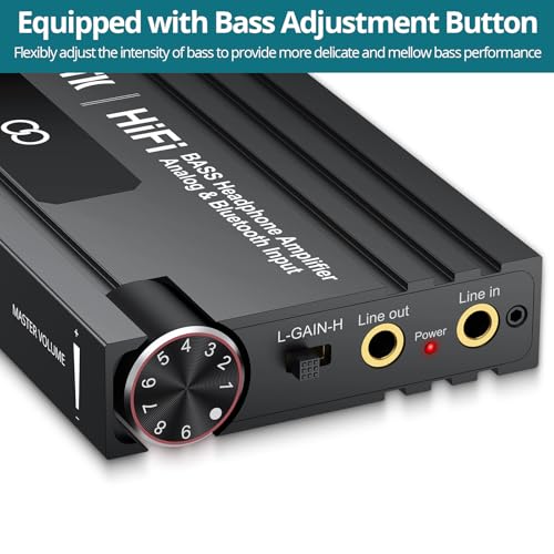 Professional 16-600Ω Bluetooth Headphone Amplifier with Bass Boost,3.5mm Portable HiFi Earphone Amplifiers,Gain Switch Bass Volume Adjust & Aluminum Case,Rechargeble Headphone Amp for Laptop HiFi BASS with Bluetooth