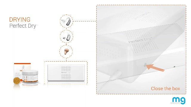 PerfectDry | Electronic Hearing Aid Dryer Dehumidifier | Dry Box Accessory Storage Case | Removes Sweat & Moisture from Hearing Aids, Airpods, Wireless Earbuds, Ear Amplifiers, Cochlear Implants