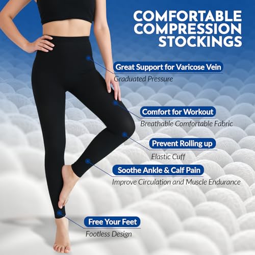 Medical Compression Leggings 20-30mmHg Graduated Support Pantyhose Large Black
