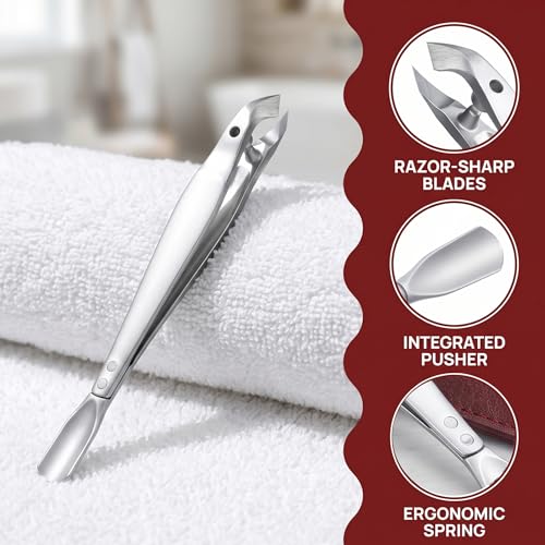 Cuticle Trimmer and Pusher 2-in-1 with PU Leather Case
