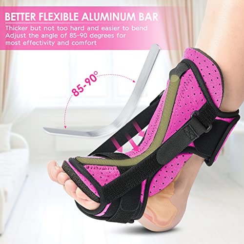 Plantar Fasciitis Night Splint: Upgraded Brace with Soft Memory Foam Pad | Ankle Brace for Plantar Fasciitis Relief Achilles Tendonitis Relief Foot Drop Heel Arch Pain Rose Red