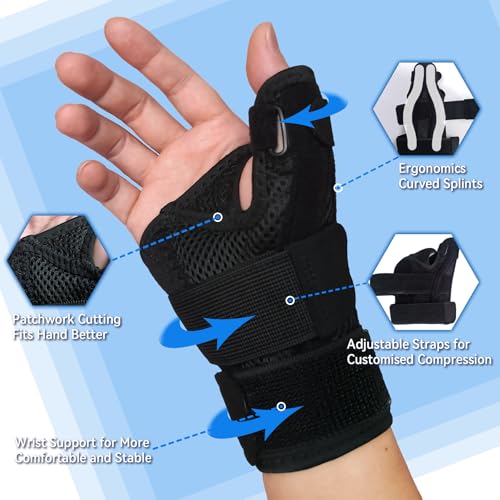 New Updated Thumb Brace for Women and Men, Reversible Trigger Thumb Splint for Day & Night Support, Breathable Thumb Stabilizer for Arthritis, Tendonitis, Sprains Thumb Pain Relief (Black) Black