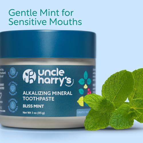 Uncle Harry’s Natural Products Bliss Mint Toothpaste 2 Pack (3 oz) – Alkalizing Mineral Tooth Powder, Fluoride-Free Natural Oral Care, Fresh Breath, Supports Healthy Teeth & Gums, Herbal Formula