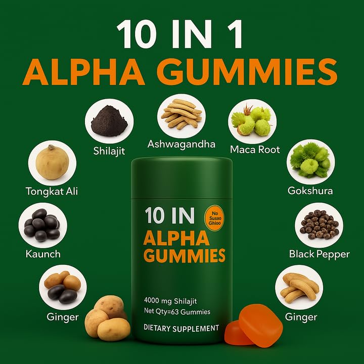 True Alpha Gummies 10 In 1 For Men | 4000mg Himalayan Alpha Shilajit Gummies For Energy & Immune | 75% Fulvic Acid, 85+ Trace Minerals, Ashwagandha, Gokshura | No Added Sugar, Non-Gmo, 60 Count (1) - BeesActive Australia