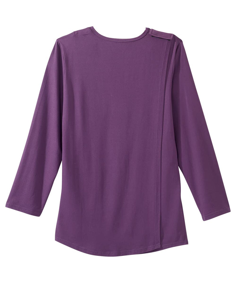 Silverts Women's Adaptive Open Back Long Sleeve Top, Assisted Dressing Medium Eggplant