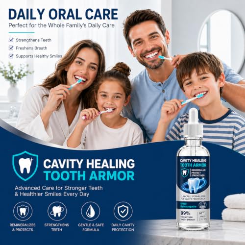 Cavity Healing Tooth Armor Liquid, Daily Tooth Surface Support Drops for Enamel Care, Sensitivity Comfort and Fresh Breath, At-Home Oral Care, 60 mL, 2 Pack