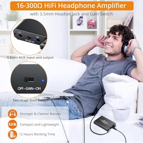 Neoteck 16-300 Ohm Portable Headphone Amplifier,3.5mm Jack Headphone Amp 3.82 x 2.36 x 0.59 inches