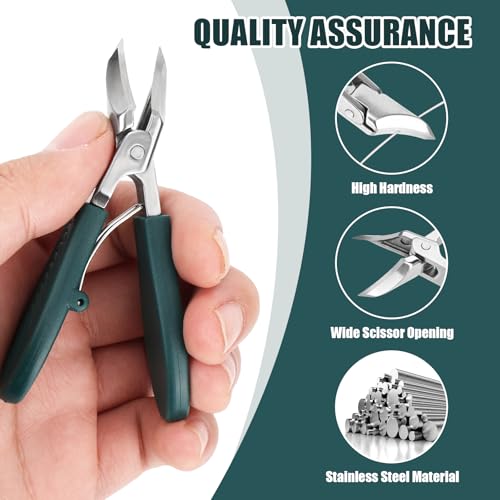 3pcs Ingrown Toenail Clippers Set, Professional Slanted Beveled Eagle Beak Curved Nail Clippers with File & Tear Tool for Thick Nails & Seniors (Green) Green, Silver
