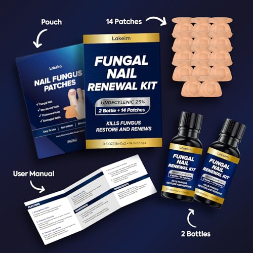 Toenail Fungus Treatment Extra Strength: 25% Undecylenic Acid & Tea Tree Oil - Repairs Yellow Thick Brittle Toe and Fingernails - 2 Bottles with 14 Patches 0.03 Fl Oz (Pack of 16)