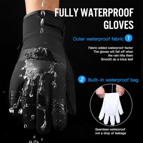 FOXLVDA 10°F Waterproof Winter Gloves for Men and Women Black Medium