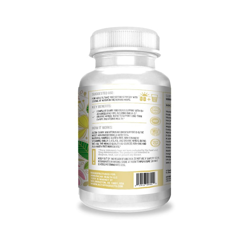 ACTIF Ovary and Uterus Maximum Support with 15 Advanced Factors and Omega-3 – Non GMO, Made in USA, 90 Count