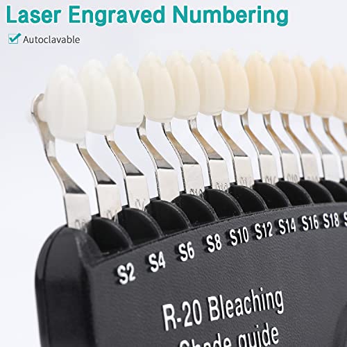 Dental Shade Guide Professional 3D R-20 Tooth Whitening Shade Chart with 20 Colors Teeth Shade Guide with Mirror