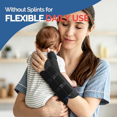 FEATOL Carpal Tunnel Wrist Brace Night Support, Thumb Spica Splint Left Hand for De Quervains Tenosynovitis, Tendonitis, Thumb Brace for Women Men, Black Blue, Small/Medium Small/Medium(Pack of 1) Left Hand-Black Blue
